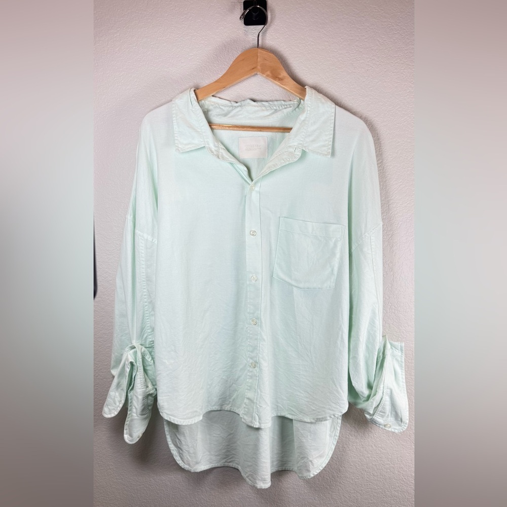 Citizens Of Humanity Kayla Oversized Poplin Button Up Shirt Women's Size L‎ Mint